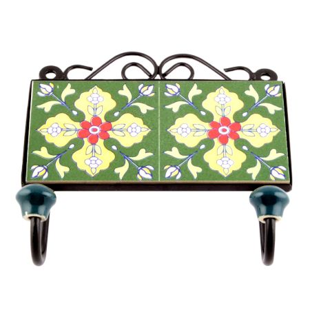 Forest Green Ceramic Floral Tiles Hooks Online